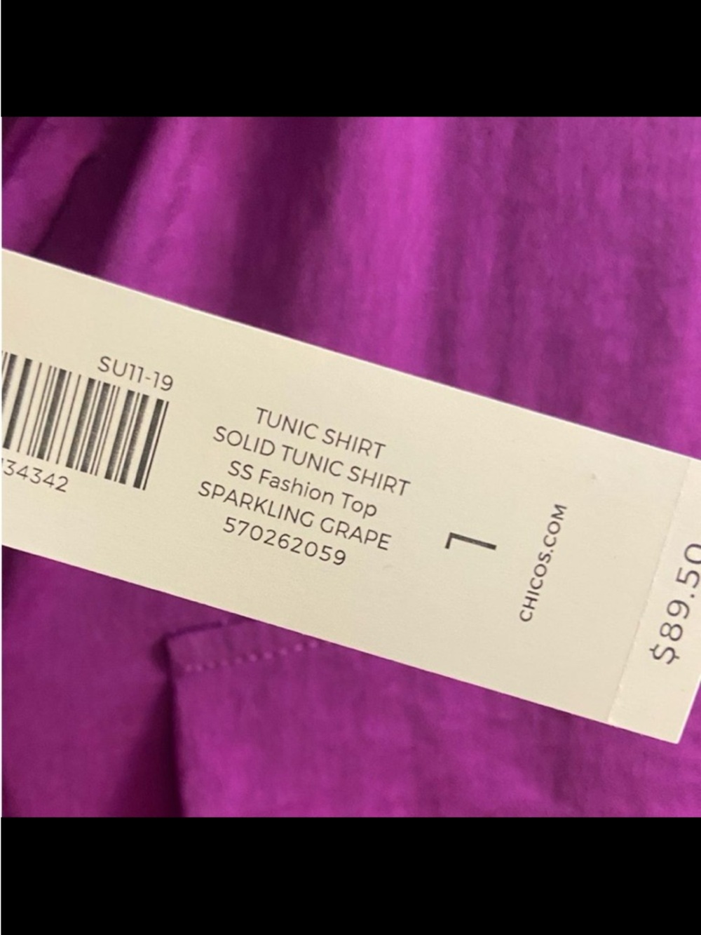 Chico's Short-Sleeve Longline Tunic Purple Medium NWT - Picture 8 of 10